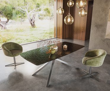 DELIFE Eetkamertafel Edge Boot 200x100 Glas smelten rokerig zwart 3D-Relief kruisframe rechthoek RVS