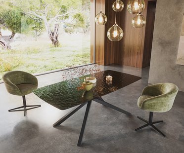 DELIFE Eetkamertafel Edge Boot 200x100 Glas smelten rokerig zwart 3D-Relief kruisframe rechthoek zwart