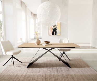 DELIFE Eetkamertafel Edge Boot 200x100 keramiek Laminam® Sabbia eiken kleur V-frame vlak staal zwart