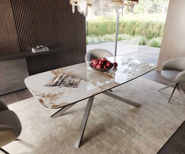 DELIFE Eetkamertafel Edge Boot 200x100 keramiek Minas Melange wit-beige kruisframe rechthoek RVS