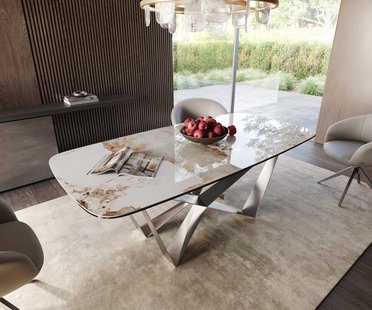 DELIFE Eetkamertafel Edge Boot 200x100 keramiek Minas Melange wit-beige spider vlak staal RVS