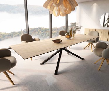 DELIFE Eetkamertafel Edge 300x100 keramiek Laminam® Sabbia eiken kleur kruisframe rechthoek zwart