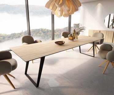 DELIFE Eetkamertafel Edge 300x100 keramiek Laminam® Sabbia eiken kleur metaal schuin zwart