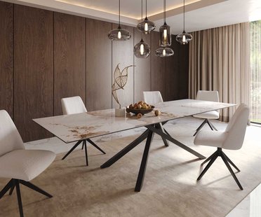 DELIFE Eetkamertafel Edge 300x100 keramiek Minas Melange wit-beige kruisframe rechthoek zwart