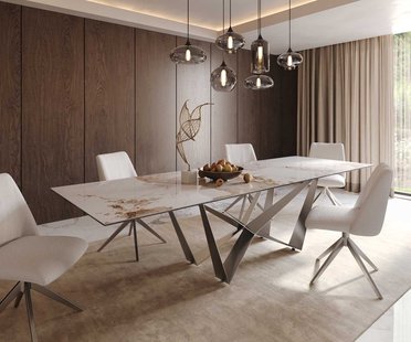 DELIFE Eetkamertafel Edge 300x100 keramiek Minas Melange wit-beige spider vlak staal RVS