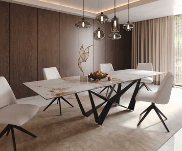 DELIFE Eetkamertafel Edge 300x100 keramiek Minas Melange wit-beige spider vlak staal zwart