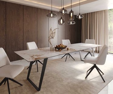 DELIFE Eetkamertafel Edge 300x100 keramiek Minas Melange wit-beige metaal schuin zwart