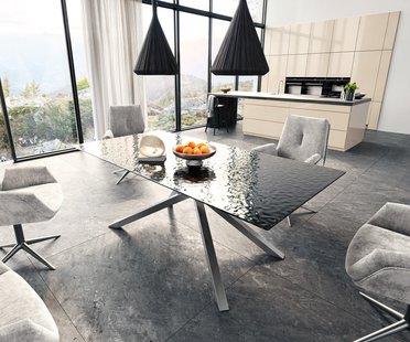 DELIFE Eetkamertafel Edge 200x100 Glas smelten rokerig zwart 3D-Relief kruisframe rechthoek RVS