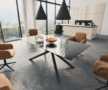 DELIFE Eetkamertafel Edge 200x100 Glas smelten rokerig zwart 3D-Relief kruisframe rechthoek zwart