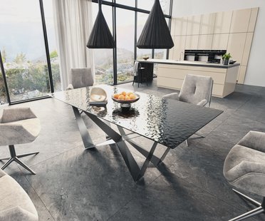 DELIFE Eetkamertafel Edge 200x100 Glas smelten rokerig zwart 3D-Relief spider vlak staal RVS