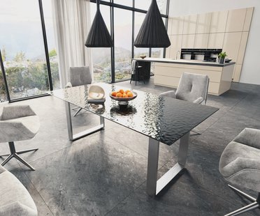 DELIFE Eetkamertafel Edge 200x100 Glas smelten rokerig zwart 3D-Relief RVS Schmal