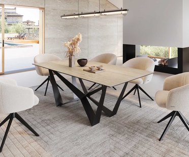 DELIFE Eetkamertafel Edge 200x100 keramiek Travertin natuur spider vlak staal zwart