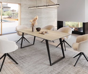 DELIFE Eetkamertafel Edge 200x100 keramiek Travertin natuur metaal schuin zwart