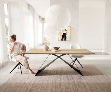 DELIFE Eetkamertafel Edge 200x100 keramiek Laminam® Sabbia eiken kleur V-frame vlak staal zwart