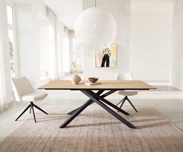 DELIFE Eetkamertafel Edge 200x100 keramiek Laminam® Sabbia eiken kleur kruisframe rechthoek zwart