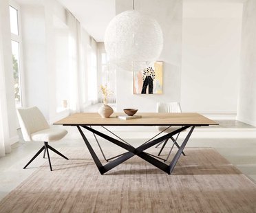 DELIFE Eetkamertafel Edge 200x100 keramiek Laminam® Sabbia eiken kleur spider vlak staal zwart