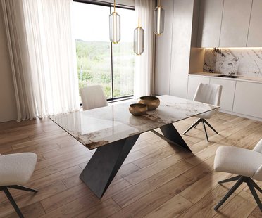 DELIFE Eetkamertafel Edge 200x100 keramiek Minas Melange wit-beige V-frame vlak staal zwart