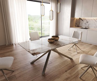 DELIFE Eetkamertafel Edge 200x100 keramiek Minas Melange wit-beige kruisframe rechthoek RVS