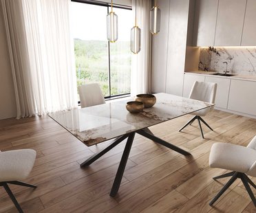 DELIFE Eetkamertafel Edge 200x100 keramiek Minas Melange wit-beige kruisframe rechthoek zwart