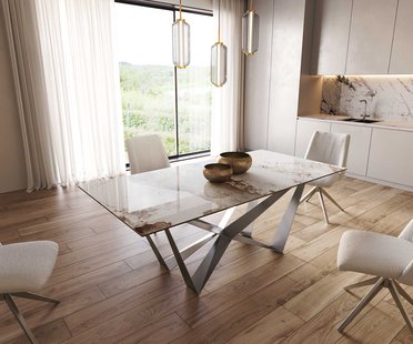 DELIFE Eetkamertafel Edge 200x100 keramiek Minas Melange wit-beige spider vlak staal RVS