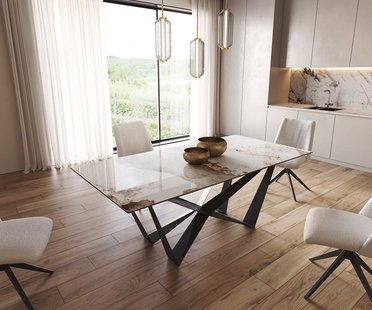 DELIFE Eetkamertafel Edge 200x100 keramiek Minas Melange wit-beige spider vlak staal zwart