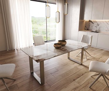 DELIFE Eetkamertafel Edge 200x100 keramiek Minas Melange wit-beige RVS Schmal