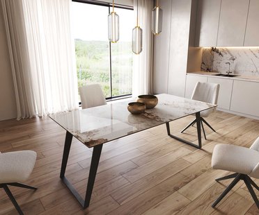 DELIFE Eetkamertafel Edge 200x100 keramiek Minas Melange wit-beige metaal schuin zwart