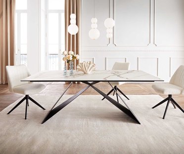 DELIFE Eetkamertafel Edge 200x100 keramiek Calacatta Luxe wit-goud-grijs V-frame vlak staal zwart
