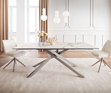 DELIFE Eetkamertafel Edge 200x100 keramiek Calacatta Luxe wit-goud-grijs kruisframe rechthoek RVS