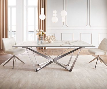 DELIFE Eetkamertafel Edge 200x100 keramiek Calacatta Luxe wit-goud-grijs spider vlak staal RVS