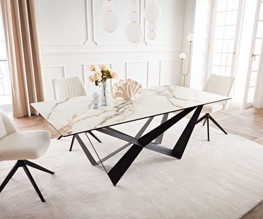 DELIFE Eetkamertafel Edge 200x100 keramiek Calacatta Luxe wit-goud-grijs spider vlak staal zwart