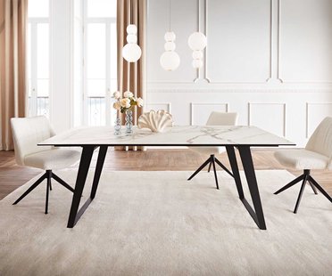 DELIFE Eetkamertafel Edge 200x100 keramiek Calacatta Luxe wit-goud-grijs metaal schuin zwart