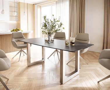 DELIFE Eettafel Edge Bootsform 200x100 keramiek Laminam® Noir Desir bruin roestvrij staal breed