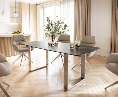 DELIFE Eettafel Edge Bootsform 200x100 keramiek Laminam® Noir Desir bruin roestvrij staal smal