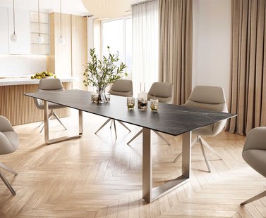 DELIFE Eettafel Edge 300x100 keramiek Laminam® Noir Desir bruin roestvrij staal smal