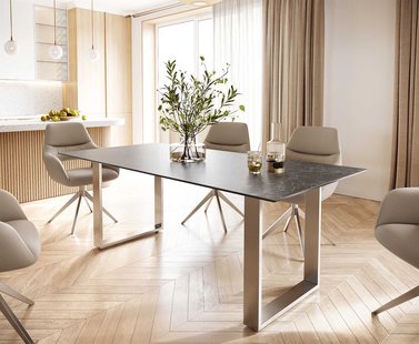 DELIFE Eettafel Edge 200x100 keramiek Laminam® Nero Greco grijs roestvrij staal smal