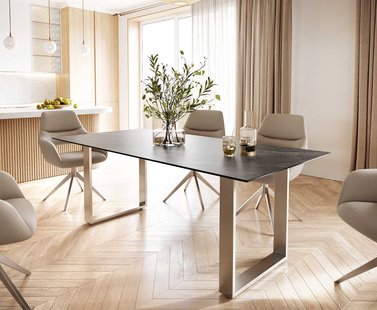 DELIFE Eettafel Edge 200x100 keramiek Laminam® Noir Desir bruin roestvrij staal smal