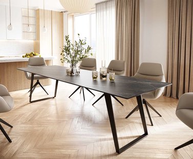 DELIFE Eettafel Edge 300x100 keramiek Laminam® Noir Desir bruin metaal schuin zwart