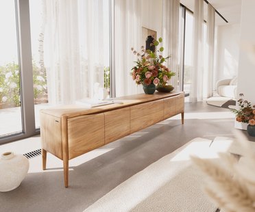 DELIFE Tv-meubel Simcha 220 cm natuur acacia 4 deuren 2 laden