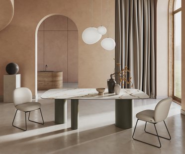 DELIFE Eettafel Edge boot 240x120cm keramiek Calacatta Luxe wit-goud-grijs Troa metaal effect afwerking titanium