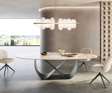 DELIFE Eettafel Edge ovaal 280x130 keramiek Minas Melange wit-beige Infinity metaaleffect afwerking titanium