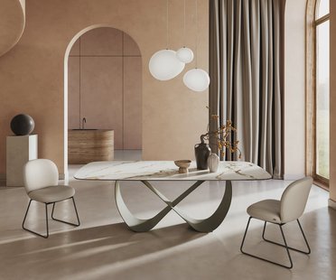 DELIFE Eettafel Edge Boot 240x120cm keramiek Calacatta Luxe wit-goud-grijs Infinity metaal effect afwerking titanium