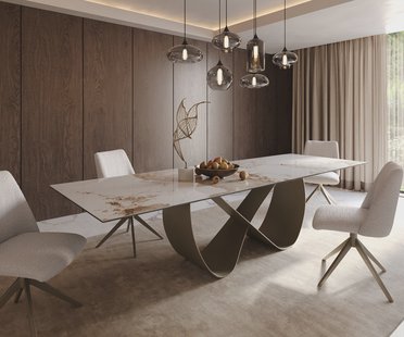 DELIFE Eettafel Edge 300x100cm keramiek Minas Melange wit-beige Infinity metaal effect afwerking titanium