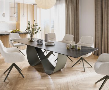 DELIFE Eettafel Edge 300x100 Keramiek Laminam® Noir Desir Bruin Infinity Metaal Effect Afwerking Titanium