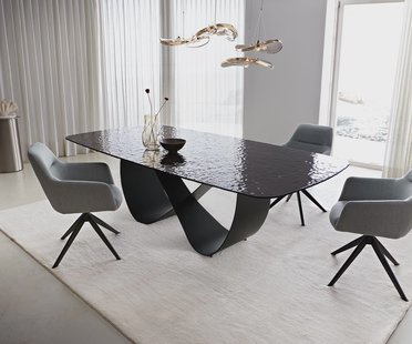 DELIFE Eettafel Edge Boot 240x120 Reliëf glas Rook zwart 3D design Infinity metaal zwart