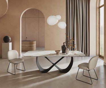 DELIFE Eettafel Edge Boot 240x120cm keramiek Calacatta Luxe wit-goud-grijs Infinity metaal zwart