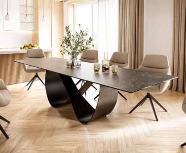 DELIFE Eettafel Edge 300x100 Keramiek Laminam® Nero Greco Antraciet Infinity Metaal Zwart