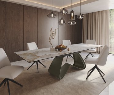 DELIFE Eettafel Edge 200-300x100 Keramiek Minas Melange Wit-beige W-frame Effectafwerking Titanium Uitschuifbaar