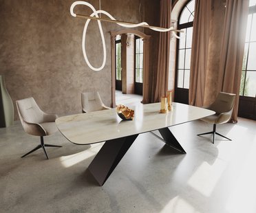 DELIFE Eettafel Edge Oval 240x120 keramiek Iris FMG Onice Oro V-frame plat staal zwart