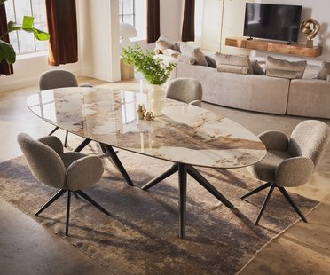 DELIFE Eettafel Edge Oval 280x130 keramiek Minas Melange wit-beige Estelar rond metaal zwart